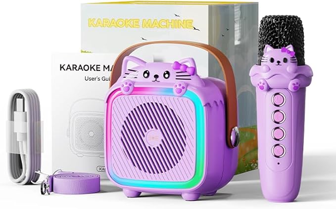 Karaoke Machine with 2 Wireless Microphones for Kids Adults,Portable Bluetooth Speaker Girls Toddlers Toy Gift for Aged 3-12 Year Birthday Parties Christmas Party - Purple-CubbioJoy