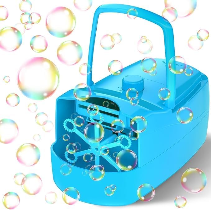 Bubble Machine, 18000+ Bubbles Per Minute Bubble Maker Blower for Kids Toddlers with 2 Speeds,6 Wands,Operated by Batteries or Plug-in for Outdoor/Indoor Birthday Parties,Wedding (Blue)-CubbioJoy
