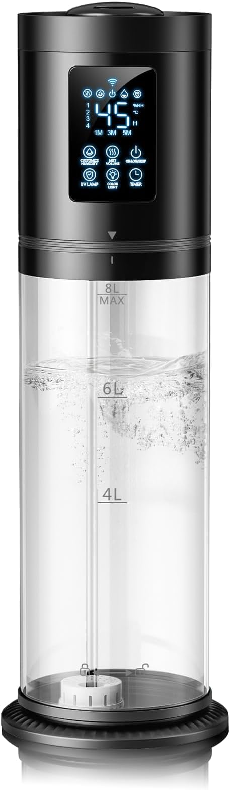 8L Humidifiers for Bedroom Large Room, 4 Levels Cool Mist Humidifier with Clear Tank, 7 Color Lights Essential Oil Diffuser with 16H Timer, Top Fill Humidifier for Home Plants Office-CubbioJoy