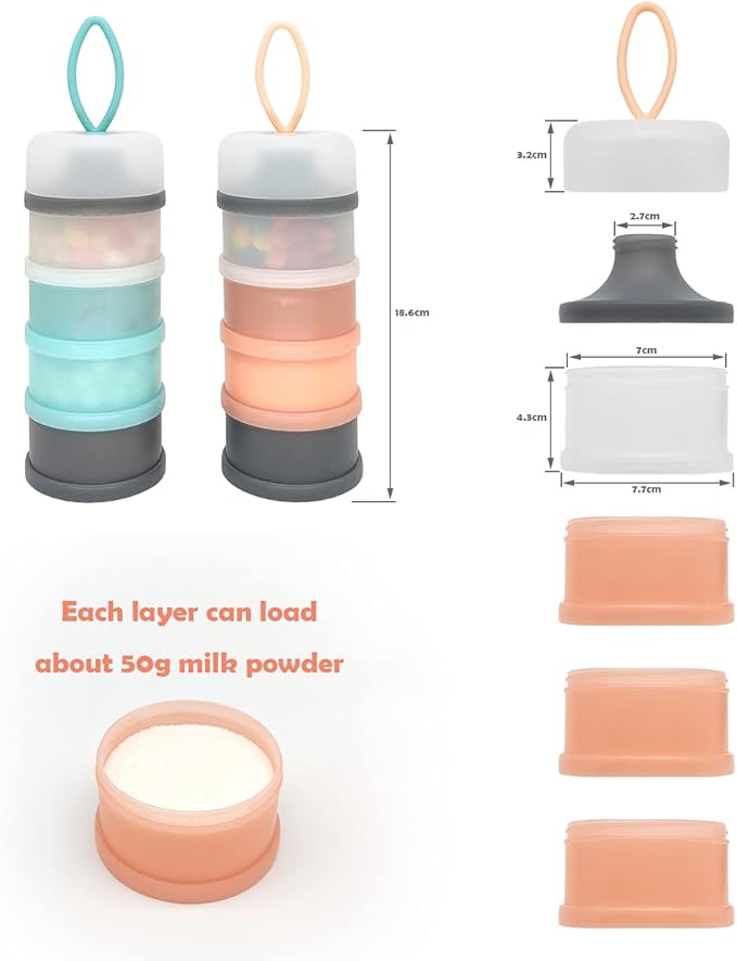 Baby Formula Dispenser, Portable Milk Powder Dispenser Container, Baby Feeding Travel Storage Container, Non-Spill Stackable Baby Snack Storage Container, BPA Free, 4 Compartments, 2 Packs-CubbioJoy