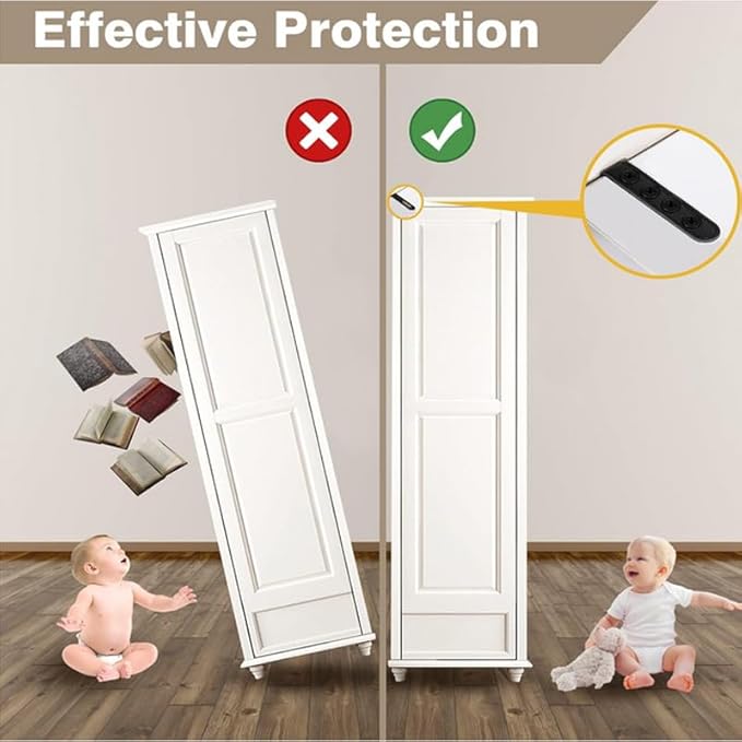 Anti Tip Furniture Anchors for Baby Pet Proofing,Furniture Wall Anchor Furniture Dresser Bookshelf Falling Prevention Device for Children (Black)-CubbioJoy