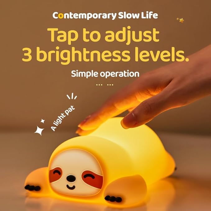 ATSUI Sloth Night Light, LED Squishy Novelty Animal Lamp, Food Grade Silicone, 3 Level Dimmable, Breastfeeding Nursery Nightlight for Room Decor, Funny Gifts Stuff for Boys Girls Baby Children-CubbioJoy