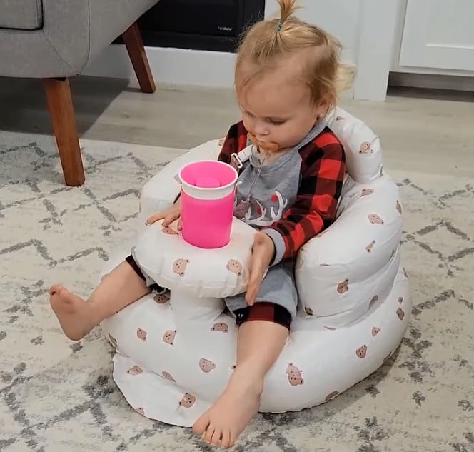 Baby Inflatable Seat for Babies 3-36 Months, Built in Air Pump, Olive Baby Support Seat Summer Toddler Chair for Sitting Up, Baby Shower Chair Floor Seater, Infant Back Support Sofa, Green-CubbioJoy