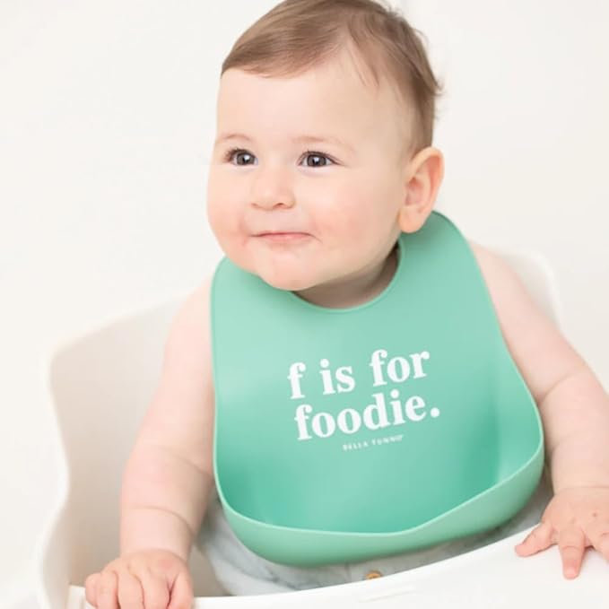 Bella Tunno Baby Bib for Eating, Waterproof Silicone Bib with Large Food Catcher, Adjustable Fit for Babies 4-12 months & Toddlers 1-3 Years, Boys & Girls, F Is For Foodie-CubbioJoy