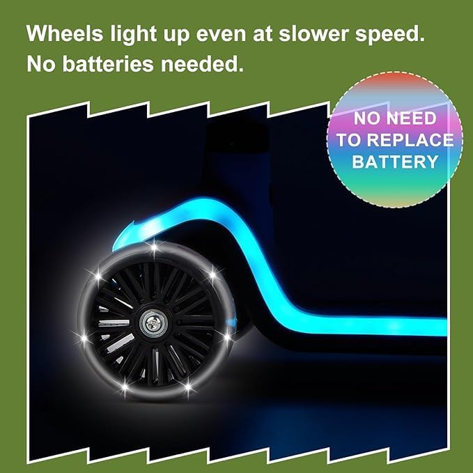 3-Wheel Light-Up Kids Scooter, 20 Different Light Patterns,Three Adjustable Heights,Lean to Steer, Balance Scooter for Ages 3-8-CubbioJoy