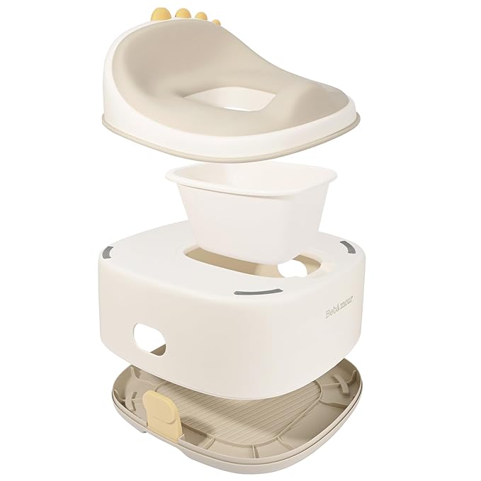 Bebamour Toddler Potty Training Toilet 3 in 1 Versatile Toilet Seat & Step Stool & Potty Chair Portable Potty Trainer for Boys & Girls with with 100 Pack Trash Bags (Dinosaur Coffee)-CubbioJoy