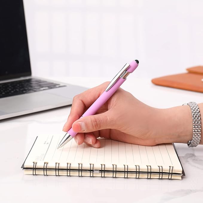 Ballpoint Pen with Stylus Tip, Soft Touch Click Metal Pen, 1.0mm Medium Point, Black Ink, 12 Count(Light Purple)-CubbioJoy