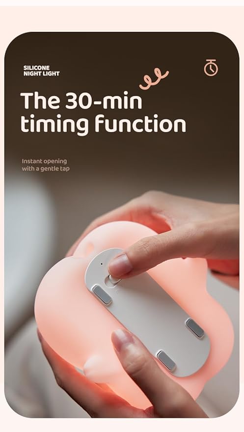 ATSUI Pig Night Light for Kids, Food Grade Silicone, Rechargeable, Tap Fun Kawaii Lamp for Kids Room, Adjustable Brightness, Cute Stuff for Boys Girls, Cute Gifts for Baby Children-CubbioJoy