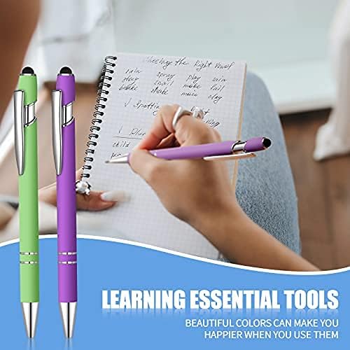 8 Pieces Ballpoint Pen with Stylus Tip Black Ink 2 in 1 Stylus Metal 1.0 mm Medium Point Smooth Pen Rainbow Colorful Rubberized Ballpoint for Touch Screen Tablet(Rainbow Color)-CubbioJoy