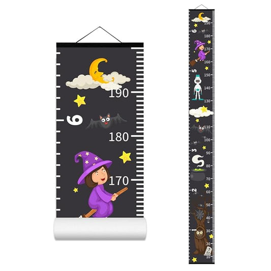Baby Height Growth Chart - Canvas Height Chart for Kids Baby Child Toddler Boys Girls Growth Chart for Wall Room Nursery Decor Hangable and Removable Measuring Wall Ruler (Witch, Black Wood)-CubbioJoy