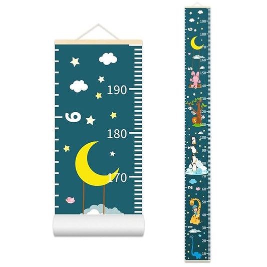 Baby Height Growth Chart - Canvas Height Chart for Kids Baby Child Toddler Boys Girls Growth Chart for Wall Room Nursery Decor Hangable and Removable Measuring Wall Ruler (Moon Rabbit, Beige Wood)-CubbioJoy
