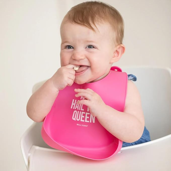 Baby Bib for Eating by Bella Tunno, Waterproof Silicone Bib with Large Food Catcher, Adjustable Fit for Babies 4-12 months & Toddlers 1-3 Years, Boys & Girls, All Hail The Queen-CubbioJoy