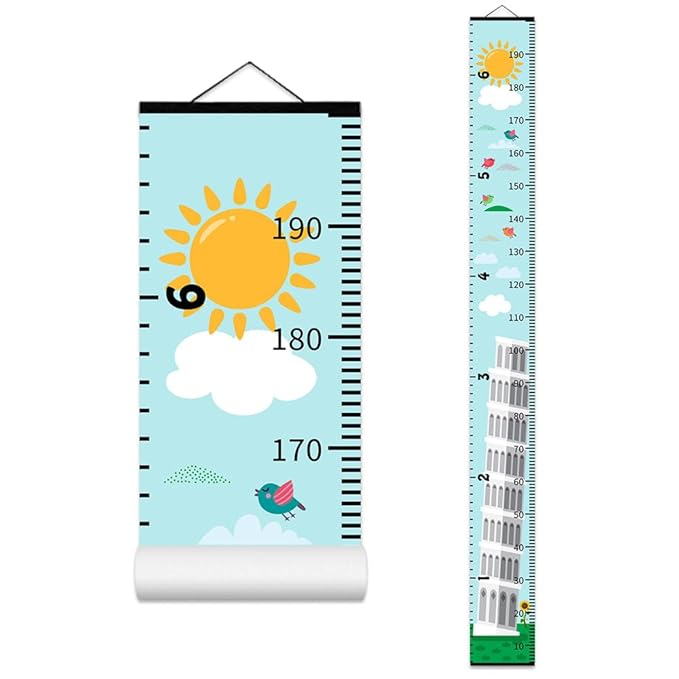 Baby Height Growth Chart - Canvas Height Chart for Kids Baby Child Toddler Boys Girls Growth Chart for Wall Room Nursery Decor Hangable and Removable Measuring Wall Ruler (Tower, Black Wood)-CubbioJoy