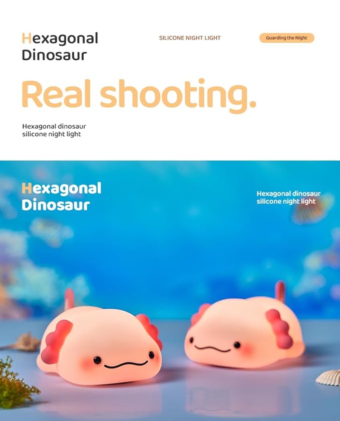 ATSUI Axolotl Night Light, LED Squishy Novelty Animal Lamp, Food Grade Silicone, 3 Level Dimmable, Breastfeeding Nursery Nightlight for Room Decor, Funny Gifts Stuff for Boys Girls Baby Children-CubbioJoy