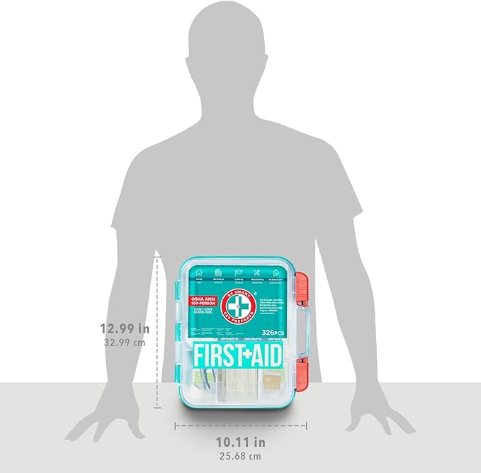 Be Smart Get Prepared First Aid Kit, Teal, 326 Piece, Exceeds OSHA and ANSI Guidelines 100 People - Office, Home, Car, School, Emergency, Survival, Camping, Hunting and Sports-CubbioJoy