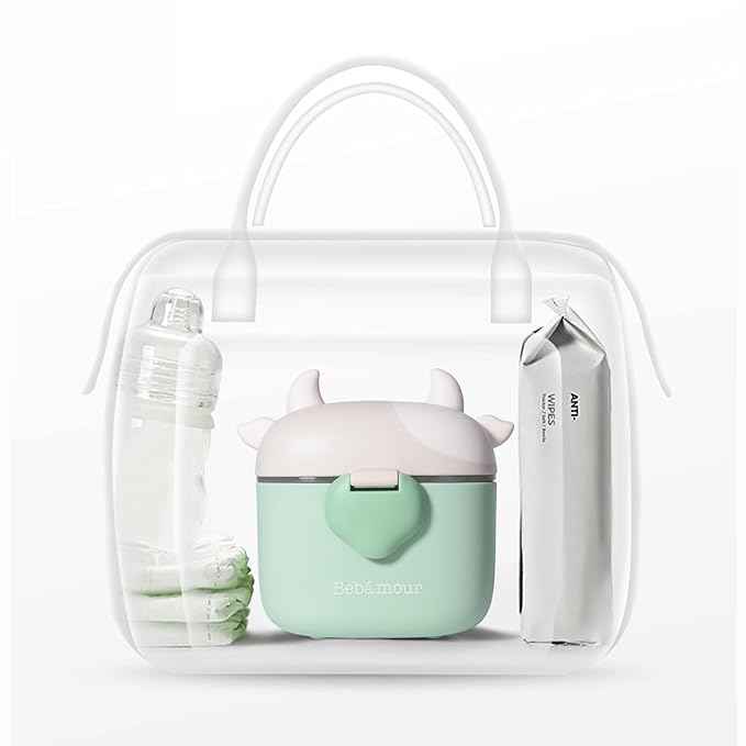 Bebamour Baby Formula Dispenser On The Go, Formula Container to Go, Formula Holder for Travel, Candy Fruit Snack Storage Container with Scoop and Leveller (Light Green Cow)-CubbioJoy