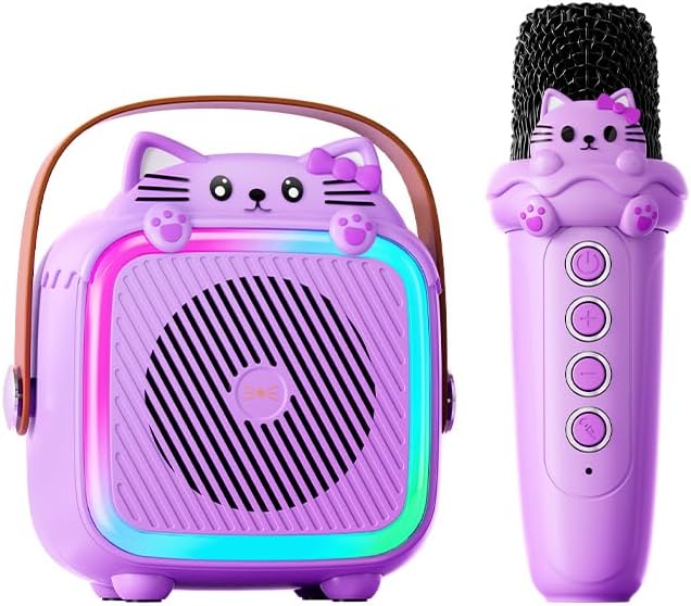 Karaoke Machine with 2 Wireless Microphones for Kids Adults,Portable Bluetooth Speaker Girls Toddlers Toy Gift for Aged 3-12 Year Birthday Parties Christmas Party - Purple-CubbioJoy