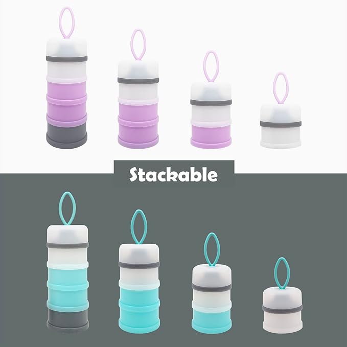 Baby Formula Dispenser, Portable Milk Powder Dispenser Container, Baby Feeding Travel Storage Container, Non-Spill Stackable Baby Snack Storage Container, BPA Free, 4 Compartments, 2 Packs-CubbioJoy
