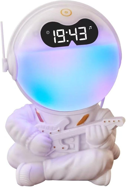Astronaut Kids Sunrise Alarm Clock, 7 Dimmable Light Wake Clock for Teens, White Noise Bluetooth Speaker with 9 Soothing Sounds, Best Modern Alarm Clock for Heavy Sleepers, Adults, Boys in Bedroom-CubbioJoy
