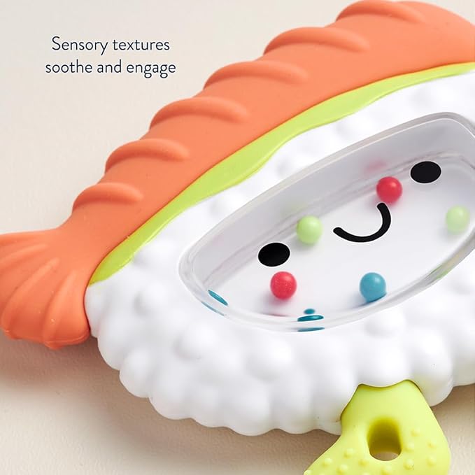 Itzy Ritzy Silicone Rattle Teether– BPA-Free Silicone Teether with Rattle for Babies & Toddlers – Features a Gentle Rattle Sound, Colorful Beads & Multiple Textures (Sushi)-CubbioJoy