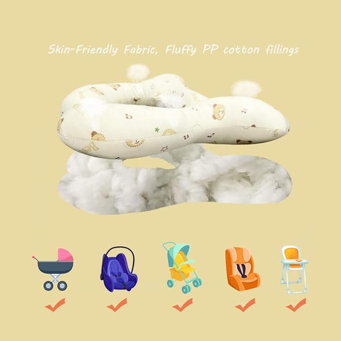 Baby Head Rest Pillow for Stroller Cartoon Neck Chin Support Pillows for Infants Toddler Neck Protection Cushion for Travelling, Music Bear-CubbioJoy