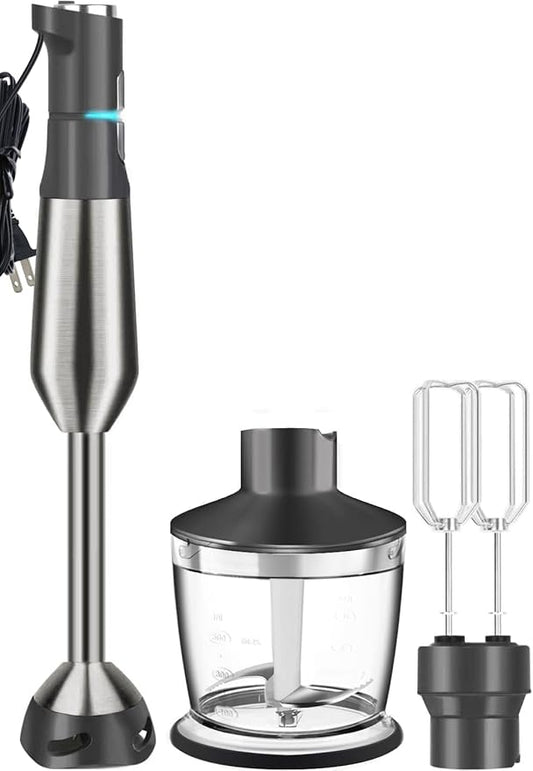 Immersion Blender RPM 16000±10% Scratch Resistant Hand Blender,15 Speed and Turbo Mode Hand Mixer, 3-in-1 Heavy Duty Copper Motor Stainless Steel Smart Stick with Egg Beaters and Chopper-CubbioJoy