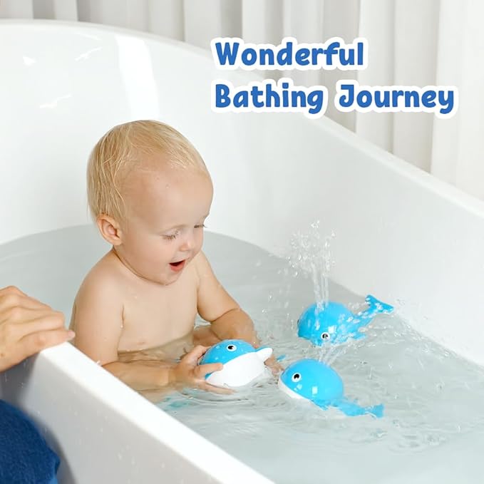 Baby Bath Toys for 6-12 Months, Rechargeable Bath Toys for Babies 6-18 Months, Whale Bath Toy Sprinkler for Toddlers 1-3 2-4, Light Up Bath Toy for Kids, Infant Bathtub Toys-CubbioJoy