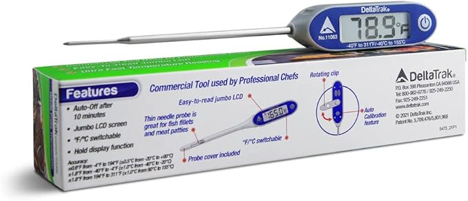 DeltaTrakessentials 11063 FlashCheck Jumbo Display Auto-Cal Needle Probe Thermometer-CubbioJoy