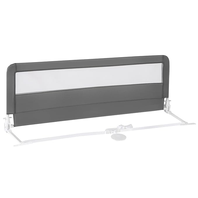 BABY JOY Bed Rails for Toddlers, 59‘’ Extra Long, Upgraded Swing Down Bed Guard w/Safety Straps, Folding Baby Bedrail for Kids Twin, Double, Full Size Queen & King Mattress (Gray, 59-Inch)-CubbioJoy