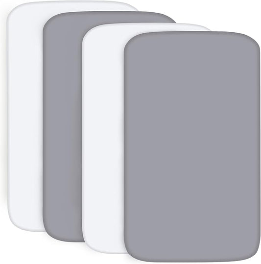 4-Pack Fitted Crib Sheets for Boys and Girls - Breathable, Soft Microfiber Baby Sheets in Grey and White-CubbioJoy