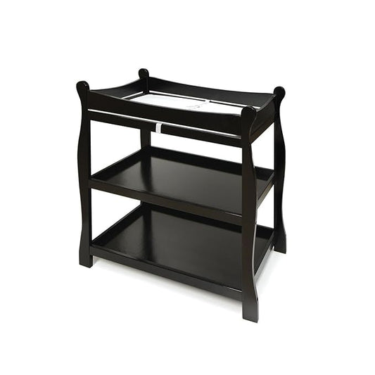 Badger Basket Sleigh Style Baby Changing Table - Nursery Diaper Station with Safety Rails, Foam Pad, and Two Storage Shelves - Nursery Organizer - Black-CubbioJoy