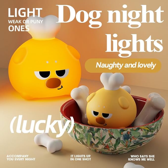 ATSUI Cute LED Night Light for Kids, Squishy Dog Design, 3 Level Dimmable, Food Grade Silicone Construction-CubbioJoy