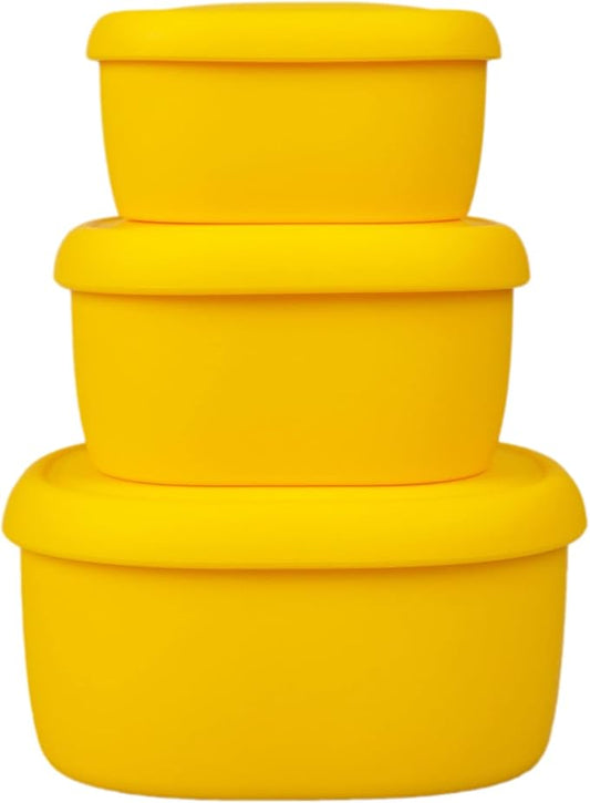 BLUE GINKGO Nesting Silicone Containers - Set of 3 Hard-Shell Silicone Food Storage Containers | BPA Free, Airtight, Dishwasher and Freezer Safe (6.7oz, 10oz, 20oz) - Yellow-CubbioJoy