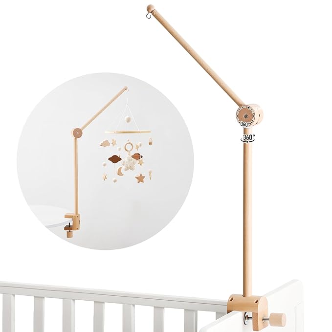 Baby Crib Mobile Arm - Wooden Mobile Arm with Height Adjustable＆360° Rotatable Upgraded Arched Base Nursery Mobile Holder for Crib Mobile Hanger Baby Crib Attachment Nursery Decor-CubbioJoy