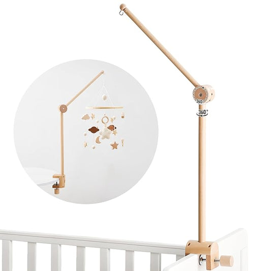 Baby Crib Mobile Arm - Wooden Mobile Arm with Height Adjustable＆360° Rotatable Upgraded Arched Base Nursery Mobile Holder for Crib Mobile Hanger Baby Crib Attachment Nursery Decor-CubbioJoy