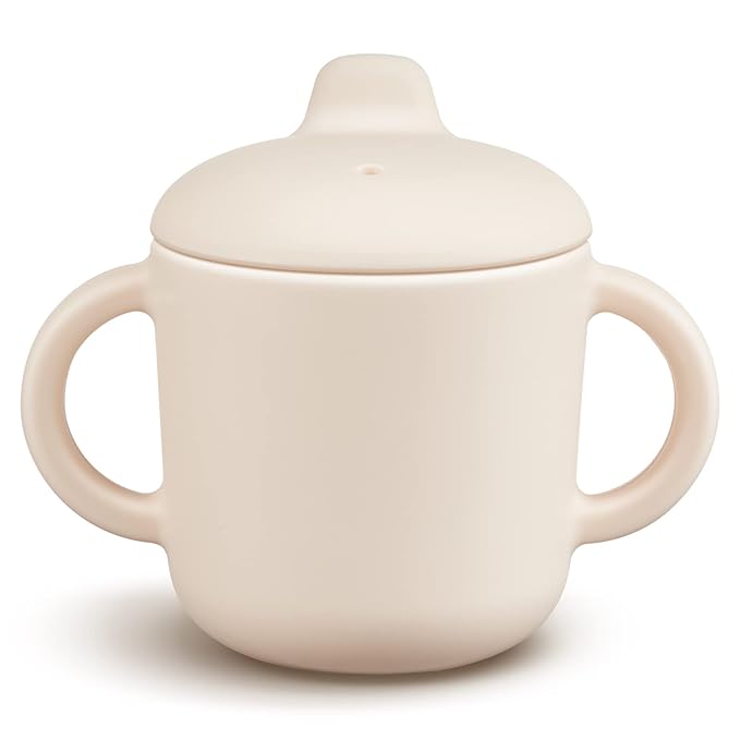 6 Months+ Sippy Cups with Handles,Small Silicone Sippy Cups Leak Proof 5oz,No Spill Sippy cups for Toddlers (Milk)-CubbioJoy