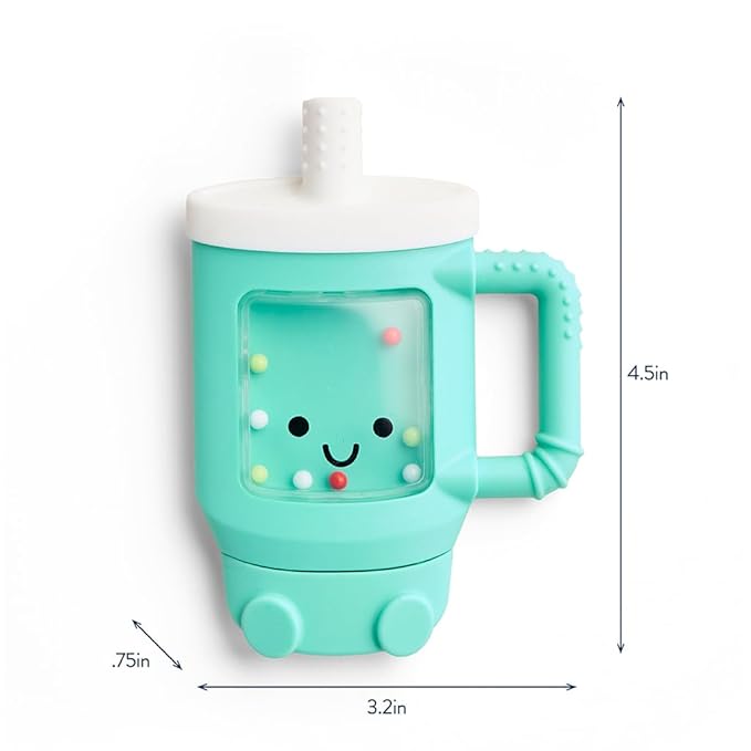 Itzy Ritzy Silicone Rattle Teether– BPA-Free Silicone Teether with Rattle for Babies & Toddlers – Features a Gentle Rattle Sound, Colorful Beads & Multiple Textures (Travel Cup)-CubbioJoy