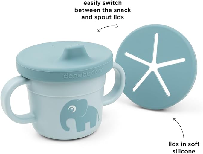Done by Deer Elphee Blue Snack & Sippy Cup – Spill-Proof Toddler Cup with Soft Spout, Easy-Grip Handles, and Snap-On Lid – Perfect for 6-Month-Olds-CubbioJoy