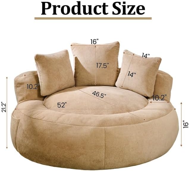 Bean Bag Chair for Adults, Comfortable Bean Bag Sofa with Back Support and Pillows, Giant Bean Bag Chairs Suitable for Living Rooms, Bedrooms and Apartments -Khaki-CubbioJoy