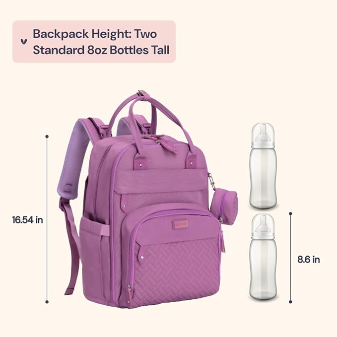 BabbleRoo Diaper Bag Backpack - Baby Essentials Travel Tote - Multi Function Waterproof Diaper Bag, Travel Essentials Baby Bag with Changing Pad, Stroller Straps & Pacifier Case - Unisex, Purple-CubbioJoy
