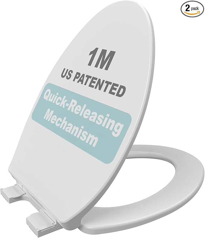 1M Soft Close Toilet Seat Elongated, Patented Quick Releasing for Easy Cleaning, Anti-Wiggling Design, Easy Installation (2PCS Pack)-CubbioJoy