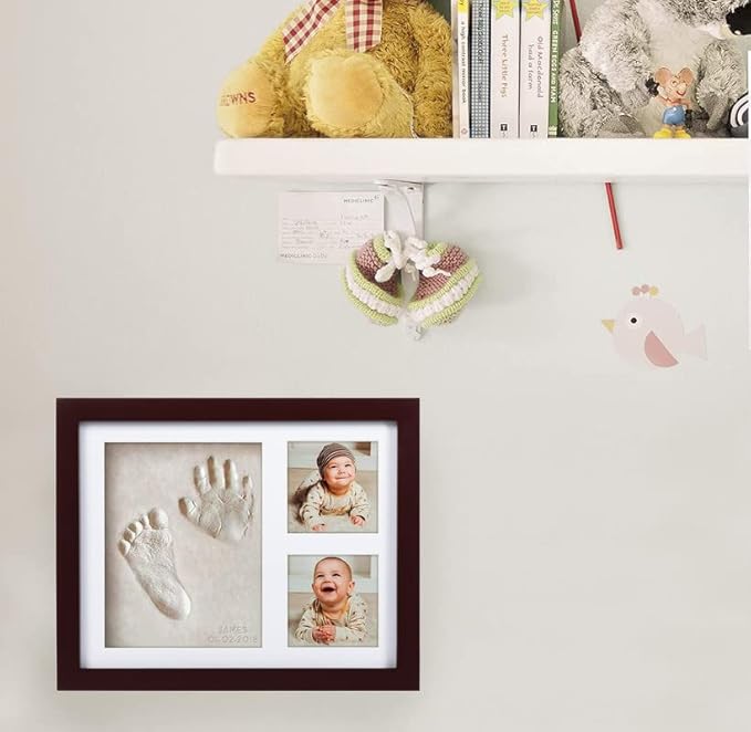 Co Little Baby Handprint & Footprint Kit (Date & Name Stamp) Clay Hand Print Picture Frame for Newborn - Best New Mom Gift - Foot Impression Photo Keepsake for Girl & Boy - White Feet Imprint Mold-CubbioJoy
