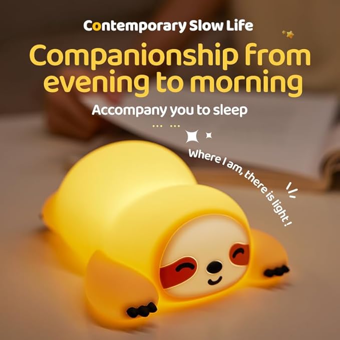ATSUI Sloth Night Light, LED Squishy Novelty Animal Lamp, Food Grade Silicone, 3 Level Dimmable, Breastfeeding Nursery Nightlight for Room Decor, Funny Gifts Stuff for Boys Girls Baby Children-CubbioJoy
