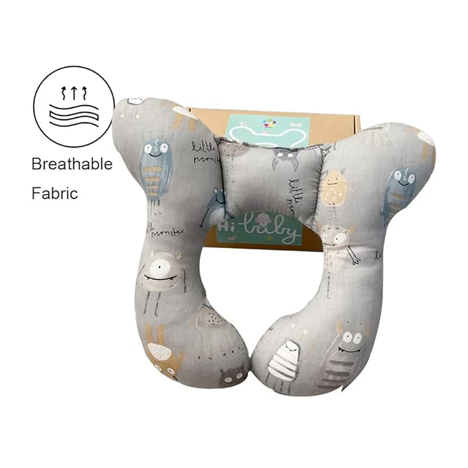 Baby Head Rest Pillow for Stroller Cartoon Neck Chin Support Pillows for Infants Toddler Neck Protection Cushion for Travelling, Monster-CubbioJoy