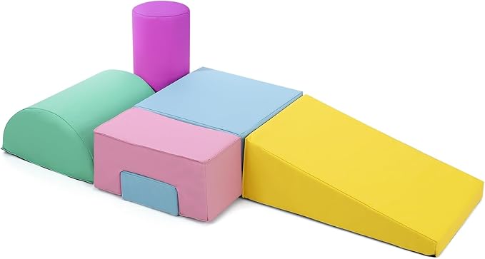 6-Piece Soft Toddlers Climbing Toys, Baby Foam Climbing Blocks for Babies Toddlers, Waterproof Foam Play Gym Climber Structures for Toddler 3, Indoor Climb and Crawl Activity Play Set (PU Leather)-CubbioJoy