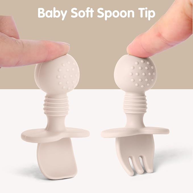 6 Pack Baby Spoons and Forks Set, Silicone Baby Spoons Self Feeding 6 Months for Toddler Utensils,BPA Free, Baby Led Weaning Supplies Feeding Essentials,Dishwasher and Boil Safe-CubbioJoy