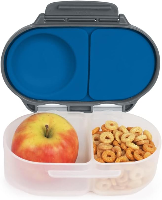 b.box Snack Box for Kids & Toddlers: 2 Compartment Snack Containers, Mini Bento Box, Lunch Box. Leak Proof, BPA free, Dishwasher safe. School Supplies. Ages 4 months+ (Blue Slate, 12oz capacity)-CubbioJoy