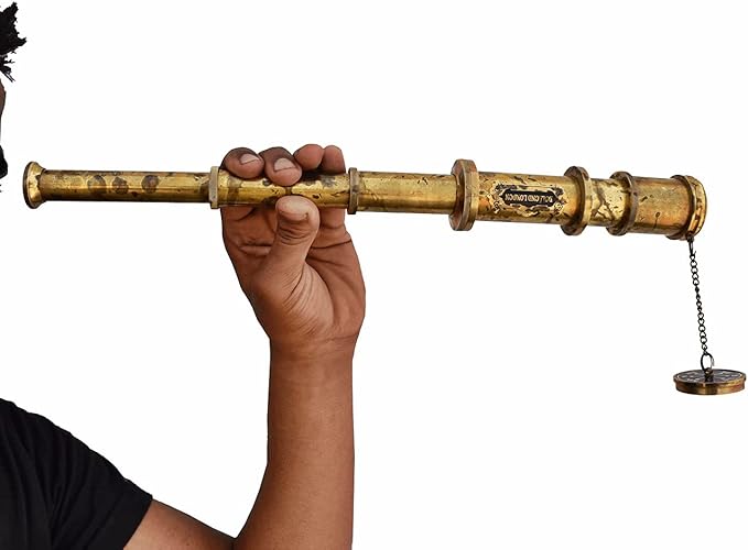 Antique Brass Pirate Telescope Camping Accessories Telescope for Adults Marine Sailor's Spyglass, 18 inch Brass Made w High Resolution Magnification w Brown Leather Case Nautical Gift-CubbioJoy