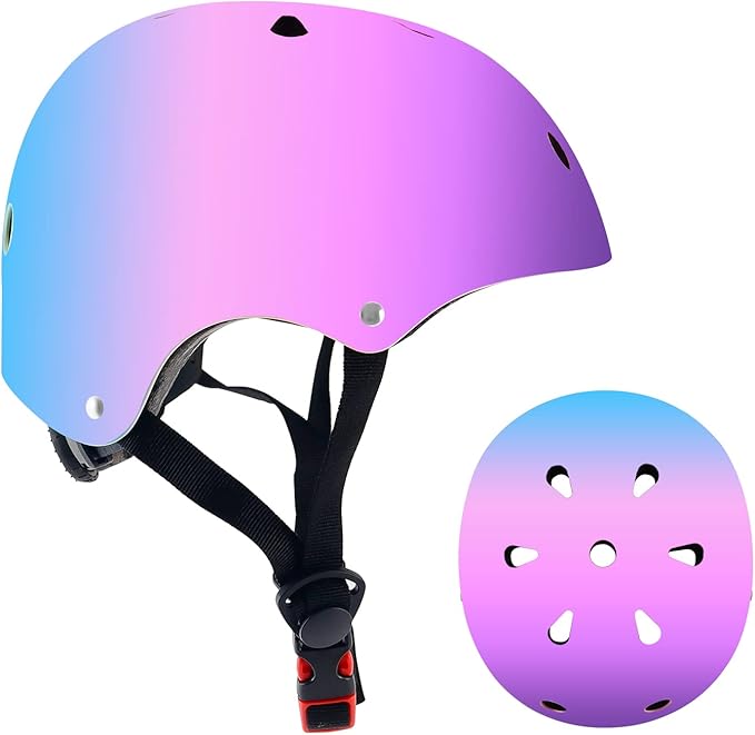 Adjustable Color Gradient Skateboard Helmet for 3-5-8-14+Ages【Toddler Kids Youth Adult】 Girls Boys Woman.Bike Helmet for Multi-Sports Cycling Bicycle Scooter Inline Roller Skate Rollerblading-CubbioJoy