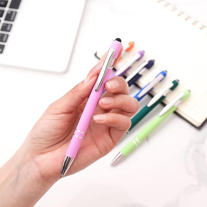 Ballpoint Pen with Stylus Tip, Soft Touch Click Metal Pen, 1.0mm Medium Point, Black Ink, 12 Count(Light Purple)-CubbioJoy